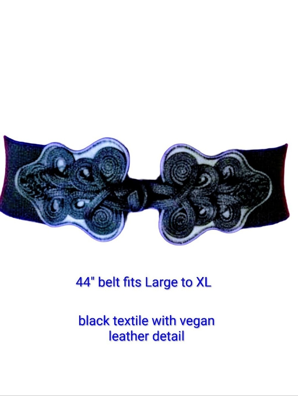 Black Cinch Waist Belt Ornate Brandebourg Frog Closure 44"